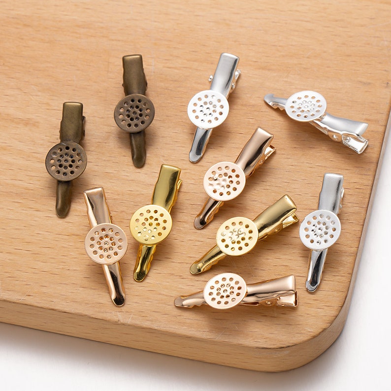 10pcs Copper Alligator Hair Clips, 12mm Cabochon Setting