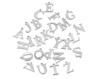 Stainless Steel Initial Letter Charms, Alphabet Pendants (26pcs)