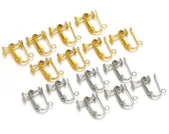 10pcs Stainless Steel Gold Plated Adjustable Flat Head Screw Clip Earrings with Hooks for Making Supplies Materials.