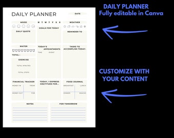 Personal Daily Planner, Planner, Plan Your Day, Schedule, Editable Planner, Customizable Planner