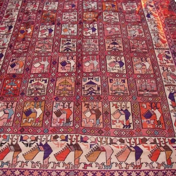 Large Vintage Silk Turkish Kilim Area Rug 9'9" x 6'6"