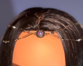 Pinkish Purple Iridescent Charm with Gold Chain Ferronnière