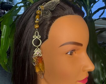 Resin Fairy Wings with Tigers Eye  Hair Chains