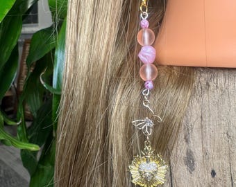 Pink Beads & Heart of Gold Hair Chain
