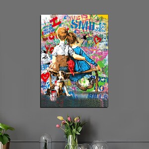 Banksy Kids Pop Art Oil Painting, %100 Hand Painted Modern Art, Banksy Original Graffiti Canvas Painting