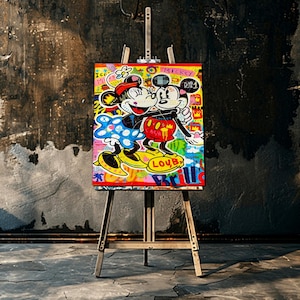 Mickey Mouse Pop Art Oil Painting, Valentines Day Gift %100 Hand Painted Modern Art, Original Mickey Mouse Canvas Painting