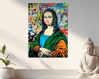 モナリザポップアート油絵、レオナルドダヴィンチ100%手描きモダン