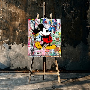 Mickey Mouse Pop Art Oil Painting, Mickey Mouse %100 Hand Painted Modern Art, Original cartoon Character Canvas Painting