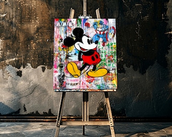 Mickey Mouse Pop Art Oil Painting, Mickey Mouse %100 Hand Painted Modern Art, Original cartoon Character Canvas Painting