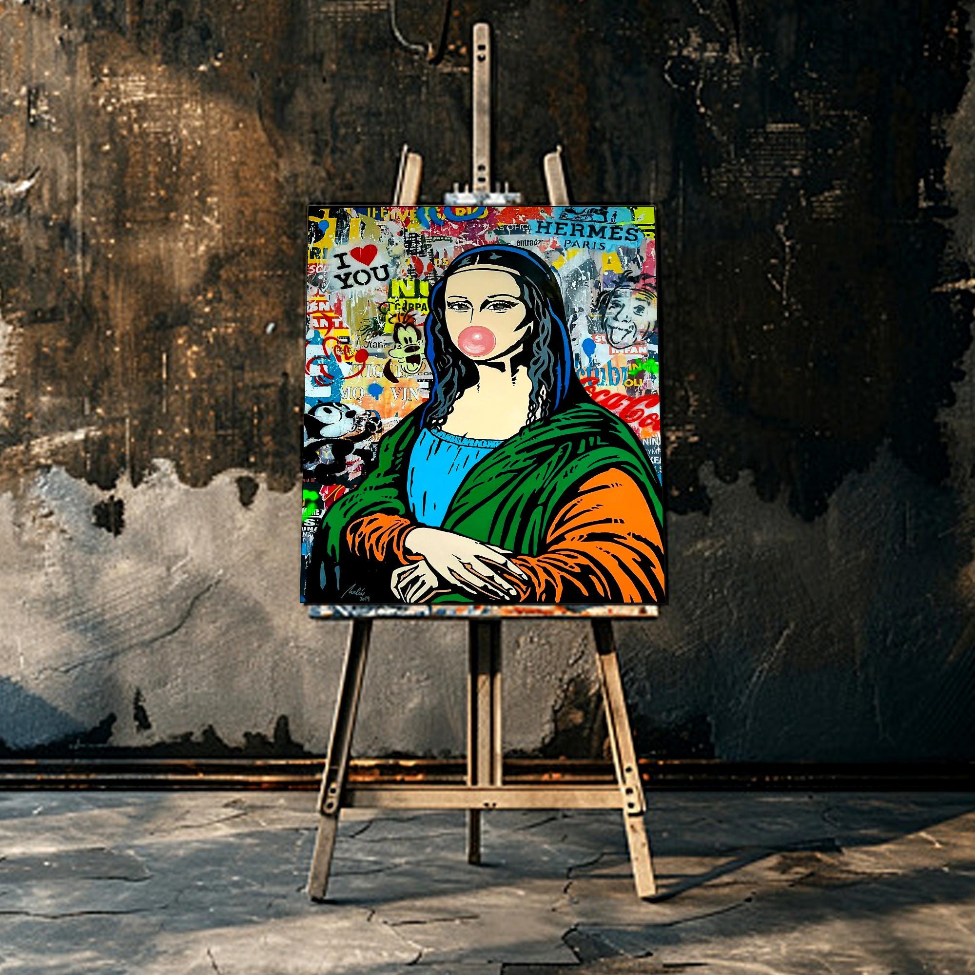 モナリザポップアート油絵、レオナルドダヴィンチ100%手描きモダン