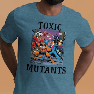 Chemise mutants toxiques, t-shirt style années 90, t-shirt mutant rétro, t-shirt graphique vintage des années 90, design mutant toxique, chemise de dessin animé des années 90, art de style IA des années 90