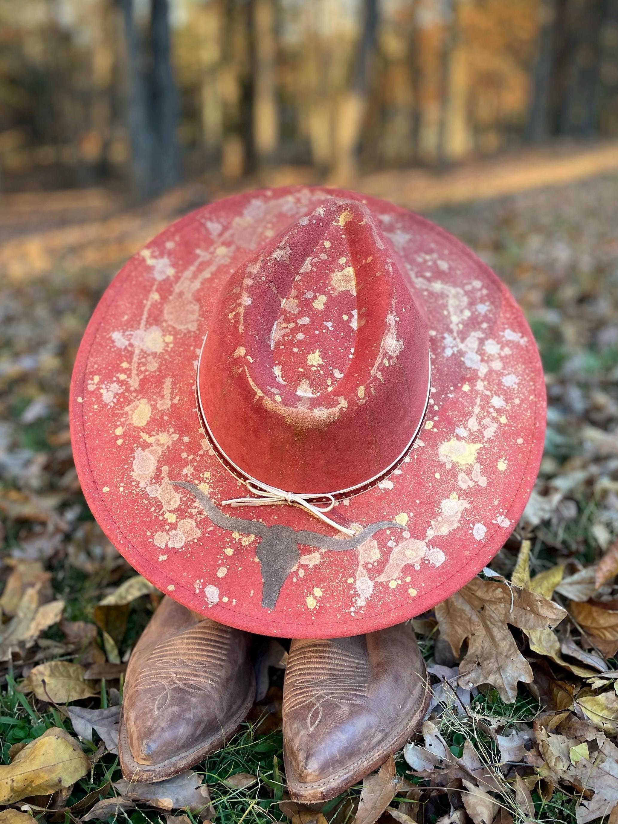 Vintage Genuine Suede Leather Western Hat Rust Orange Feathers Boho Festival ?? Rust Orange Cowboy Hat - Etsy main image 2