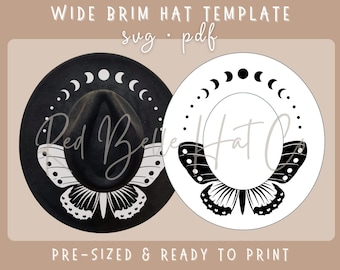 Butterfly Moon Wide Brim Hat Stencil, Boho DIY Template (PDF, SVG)