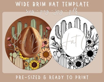 Wide Brim Hat Template: Sunflower Cactus Stencil (Digital Download)