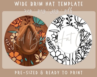 Wide Brim Hat Template, Boho Flower Stencil Pattern (Digital Download)