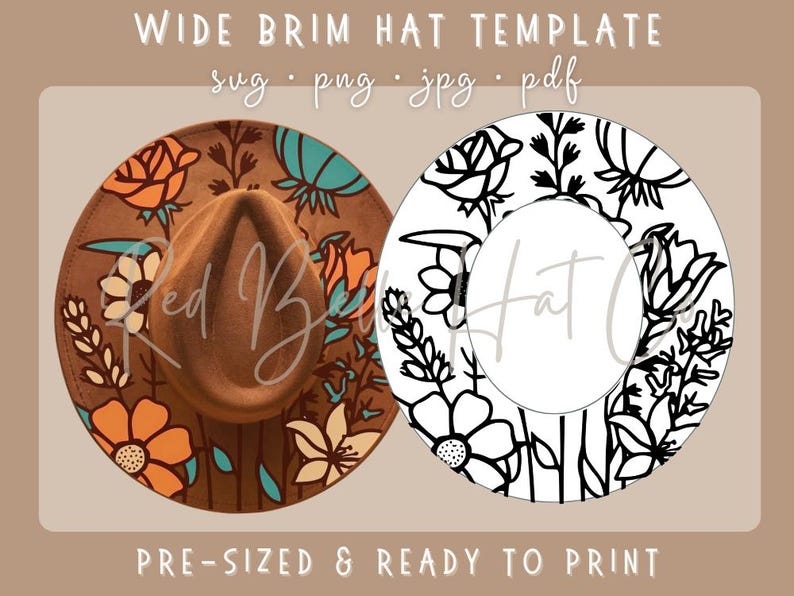 Wide Brim Hat Template, Boho Flower Stencil Pattern (digital Download ...