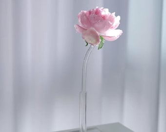 Pink Glass Rose in Vase, Handmade Glass Flower Bouquet, Mini Floral Figurine, Romantic Desk Decor, Gift for Her, Wedding Gift