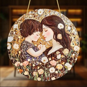 Mother’s Day Painted Suncatcher, Handmade Window Hanging Decor, Outdoor Garden Ornament, Gift for Mom, Colorful Sun Catcher for Her