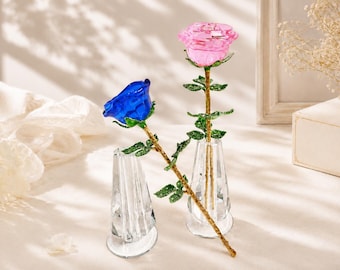 Rosa de cristal, hermosa flor, decoración del hogar, regalo para ella, regalo de San Valentín.