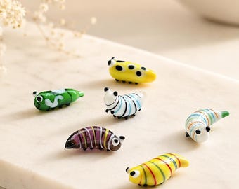 Glass Caterpillar Figurine, Lampwork Insect Ornament, Mini Glass Bug Pendant, Handmade Cute Caterpillar Decor, Nature Lover Gift