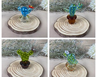 Mini Glass Cactus Set, Fused Glass Succulents, Art Sculpture Glass, Cactus Lovers, Mini Glass Figurines, Home Decor, Desk Decoration