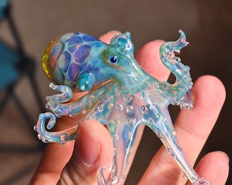 Handgefertigte Oktopus-Figur aus Glas, Oktopus-Skulptur aus Lampwork, Meeresdeko, Kunst mit Meerestieren, einzigartiges Geschenk für Meeresliebhaber, Dekoration für Küstenhäuser