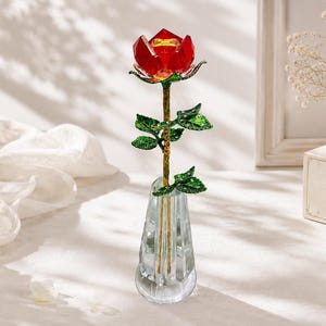Glasros, Röd kristallros, Vackra blommor, Heminredning, Present till henne, Alla hjärtans dag-present