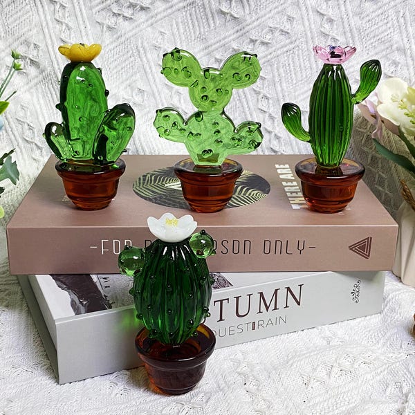 Set de mini cactus de cristal, suculentas de vidrio fusionado, vitrales, para amantes de los cactus, plantas artificiales de interior, set de decoración para coche, decoración para el hogar