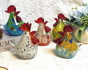 Gallina de cristal, estatua de gallina, animales de cristal, estatua de gallina de Murano, gallina de cristal soplado a mano, adorno de gallina de cristal, decoración del hogar
