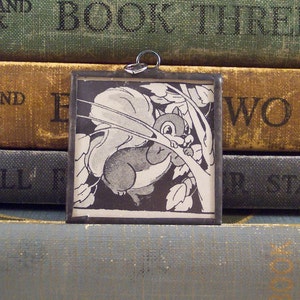 Squirrel Pendant - Soldered Glass Pendant with Vintage Book Illustration - Upcycled Book Jewelry - Squirrel Jewelry