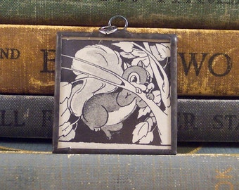 Squirrel Pendant - Soldered Glass Pendant with Vintage Book Illustration - Upcycled Book Jewelry - Squirrel Jewelry