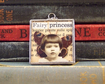 Fairy Princess Pendant - Soldered Glass Pendant -  Mixed Media Collage Art - Fairy Jewelry - Fantasy Charm