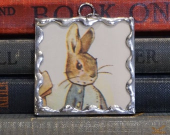 Peter Rabbit Pendant - Vintage Beatrix Potter Book Illustration Charm - Soldered Glass Pendant - Peter Rabbit Jewelry