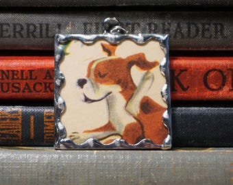 Boxer Dog Pendant - Handmade Soldered Glass Charm - Boxer Jewelry - made with Vintage Book Illustration
