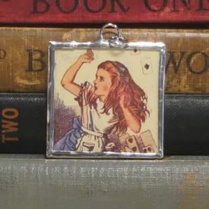 Alice in Wonderland Book Pendant - Alice Charm w/ Vintage Tenniel Illustration - Literary Jewelry - Soldered Pendant - Book Lover