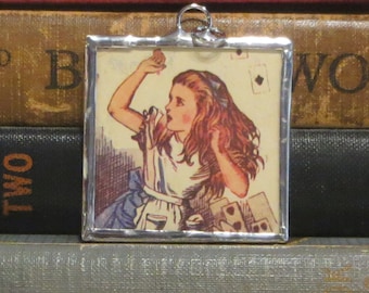 Alice in Wonderland Pendant - Alice Charm w/ Vintage Tenniel Illustration - Literary Jewelry - Soldered Pendant - Book Charm