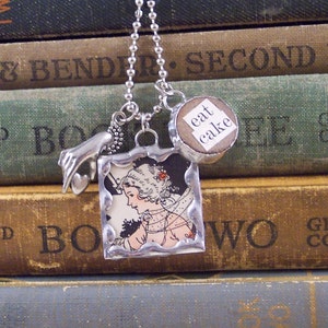 Marie Antoinette Charm Necklace - Eat Cake Necklace - Mixed Media Altered Art Jewelry