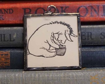 Eeyore Pendant - Winne the Pooh Eeyore - Donkey Charm - Soldered Glass Eeyore Charm - Book Charm - Vintage Eeyore Necklace Charm