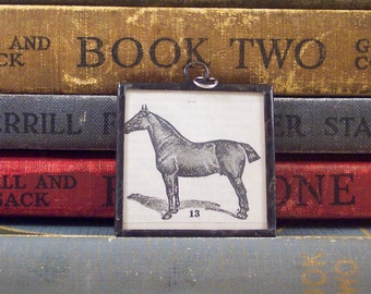 Vintage Dictionary Horse Pendant - German Coach Stallion - Handmade Soldered Jewelry - Equestrian Gift