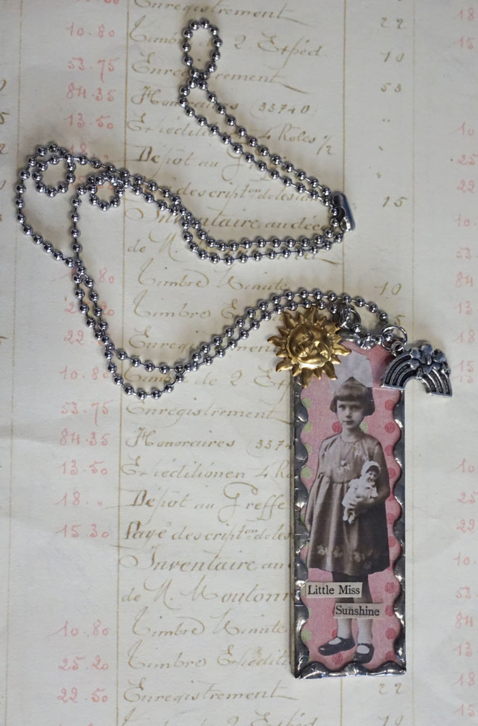 Little Miss Sunshine Charm Necklace Mixed Media Necklace Collage Art