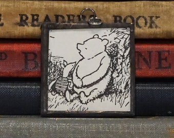 Winnie the Pooh and Piglet Pendant - Classic Winnie the Pooh Book Jewelry - Piglet and Pooh Pendant - Hand Soldered Glass Charm