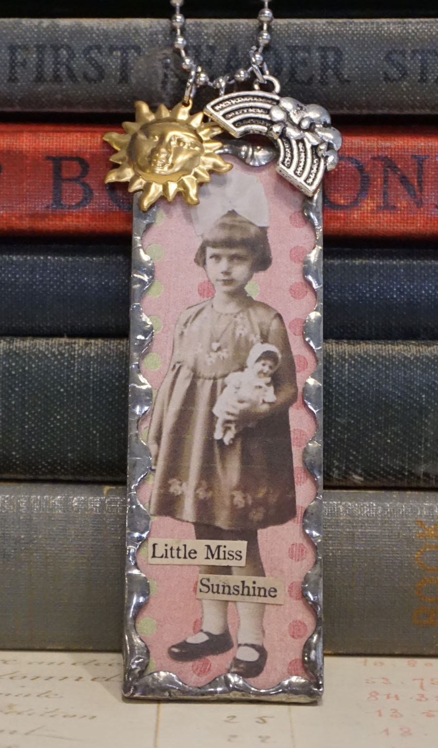 Little Miss Sunshine Charm Necklace Mixed Media Necklace Collage Art