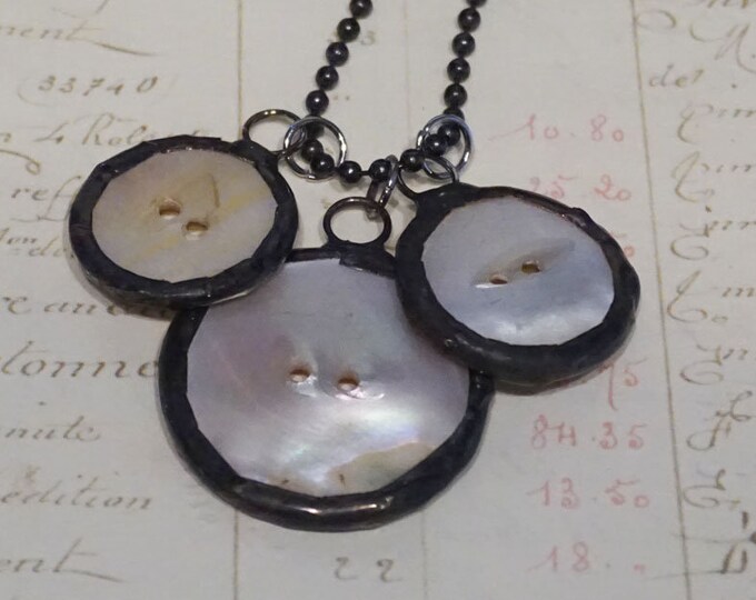 Vintage Button Charm Necklace Mother of Pearl Button Necklace MOP