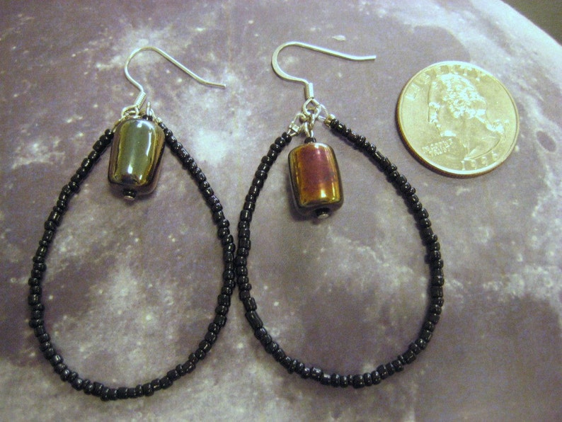 Black Oil Braided Beaded Necklace and Earrings Set