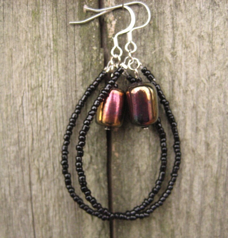 Black Oil Braided Beaded Necklace and Earrings Set