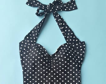 Red Dolly Bella Black and White Polka dot one piece retro Pin Up vintage Maillot Swimsuit