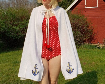 Retro Terry cloth cape swim cover up nautical anchors Made to Order osfm