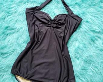 The Noir Maillot One piece Black Retro Pin Up Swimsuit Made to Order