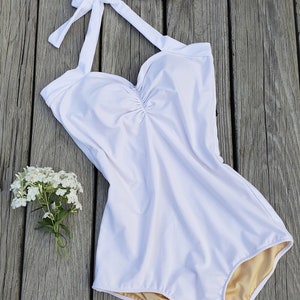 Classic retro one piece in solid white image 1