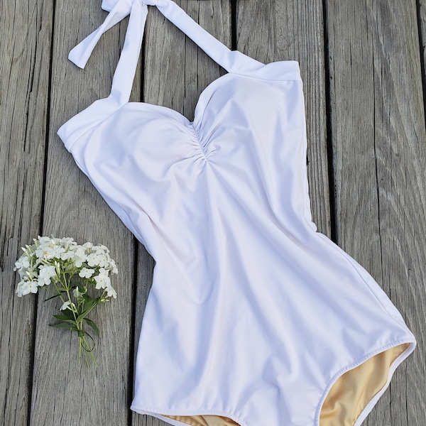 Classic retro one piece in solid white